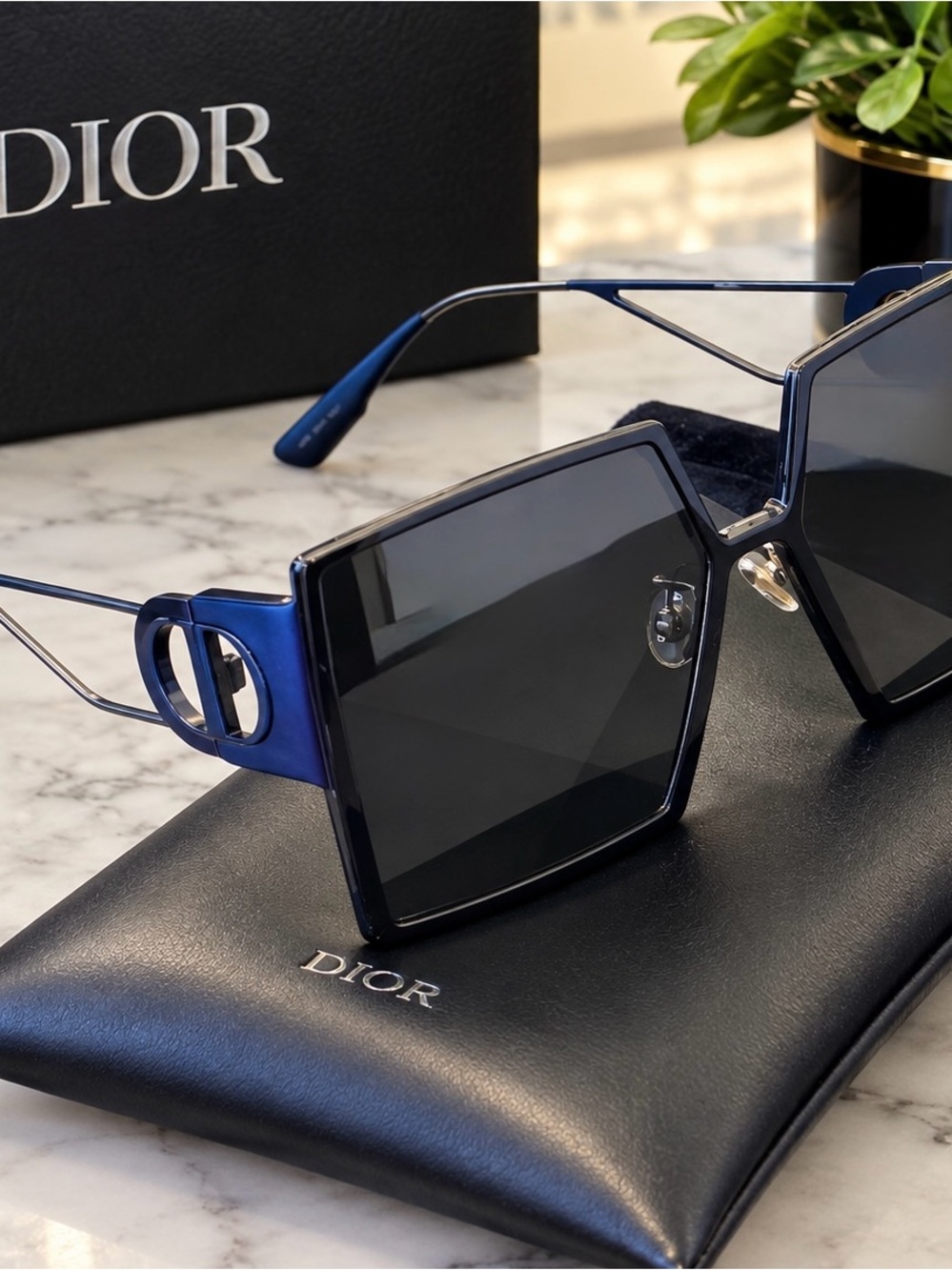Dior Blue Square Metal Frame Sunglasses